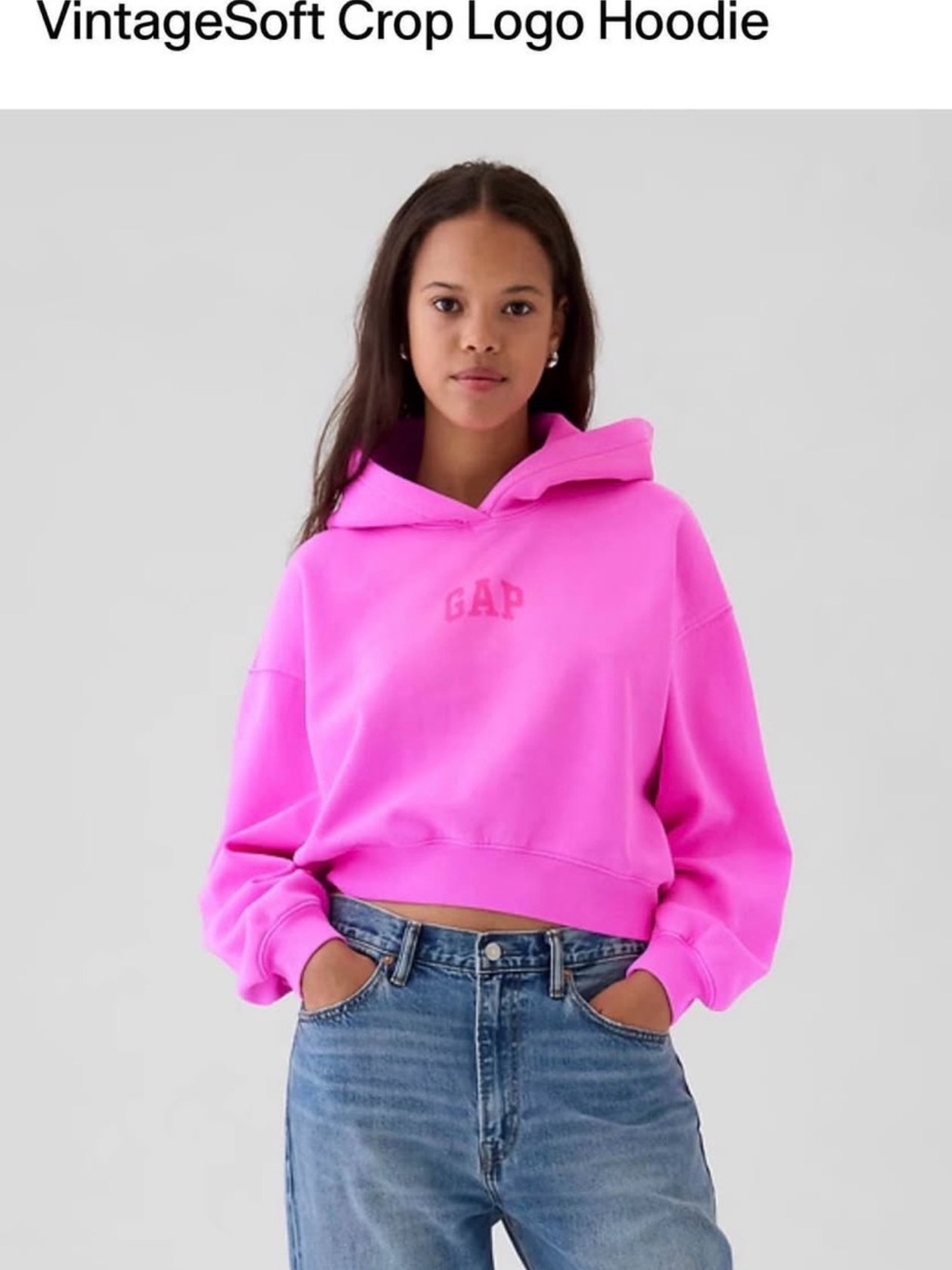 GAP VintageSoft Cropped Hoodie in Hot Pink